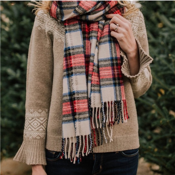 J Crew Wool Scarf Blanket Wrap Shawl Reversible Holiday Plaid Winter - Picture 6 of 6